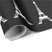 ガーリーな白黒、ピンクのフランス人のスタイルのエッフェル塔 ラッピングペーパー (ロールコーナー)