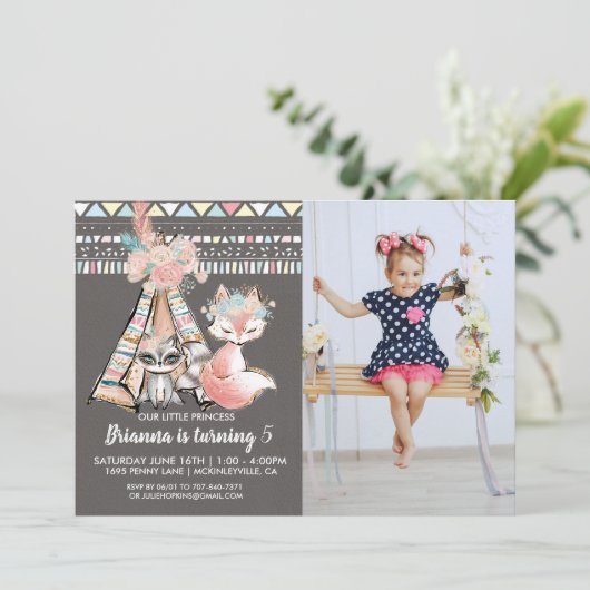 ガーリーな種族のBohoの誕生日のパーティの招待状 招待状 (スタンド正面)