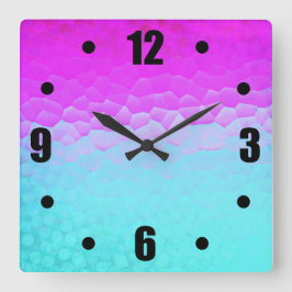 ガーリーな紫色のターコイズのグラデーションなモザイク《写真》ぼけ味パターン スクエア壁時計