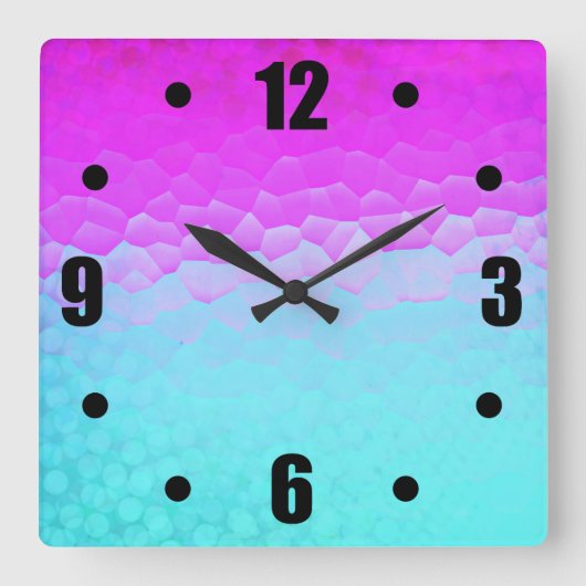 ガーリーな紫色のターコイズのグラデーションなモザイク《写真》ぼけ味パターン スクエア壁時計 (正面)