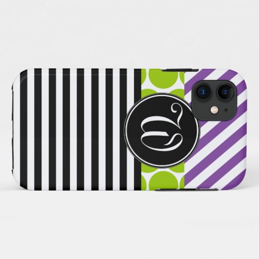 ガーリーな紫色の緑の黒のストライプのiPHONE 5の箱 Case-Mate iPhoneケース (裏面(横))