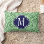 ガーリーな緑及び海軍ギリシャの主パターンカスタム ランバークッション (ブランケット)