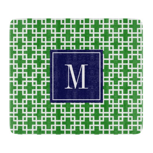 ガーリーな緑及び海軍正方形パターンカスタム カッティングボード (正面)