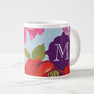 ガーリーな花のモノグラム巨人のマグ ジャンボコーヒーマグカップ