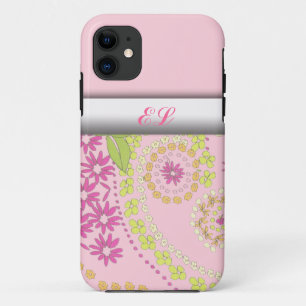 ガーリーな花のモノグラムiphone5カバー iPhone 11 ケース
