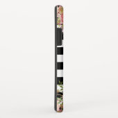 ガーリーな花の金ゴールドのモノグラムの白黒のストライプ Case-Mate iPhoneケース (裏面/右)