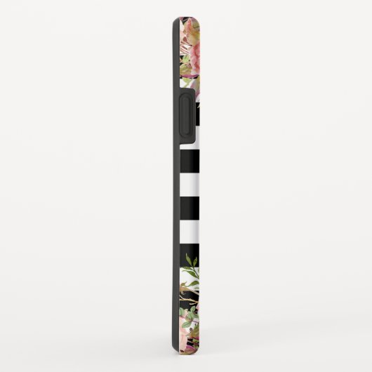 ガーリーな花の金ゴールドのモノグラムの白黒のストライプ Case-Mate iPhoneケース (裏面/右)