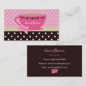 ガーリーな茶店のピンクおよびブラウンの水玉模様のティーカップ 名刺 (正面/裏面)