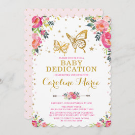 ガーリーな蝶水彩画の花のベビーの献呈 招待状