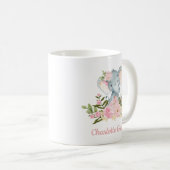 ガーリーな象の赤面のピンクの水彩画の花柄 コーヒーマグカップ (正面右)