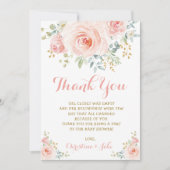 ガーリーな赤面のピンクの金ゴールドの花のベビーシャワーBohoは上がりました サンキューカード (正面)