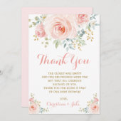 ガーリーな赤面のピンクの金ゴールドの花のベビーシャワーBohoは上がりました サンキューカード (正面/裏面)