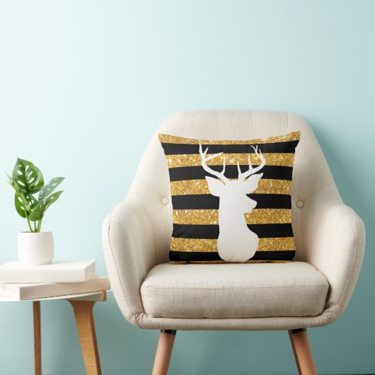 ガーリーな金ゴールドのフェイクなグリッターの枝角の黒のストライプ クッション (椅子)
