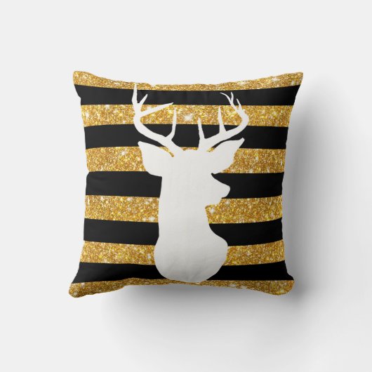 ガーリーな金ゴールドのフェイクなグリッターの枝角の黒のストライプ クッション (裏面)