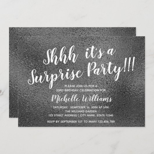 ガーリーな銀製のグリッター|のびっくりパーティの誕生日 招待状 (正面/裏面)