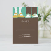 ガーリーな靴及びスニーカーの図解入りの、写真付きのな結婚式(ミント) 出欠カード (スタンド正面)