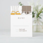 ガーリーな靴及びスニーカーの図解入りの、写真付きのな結婚式 出欠カード (スタンド正面)