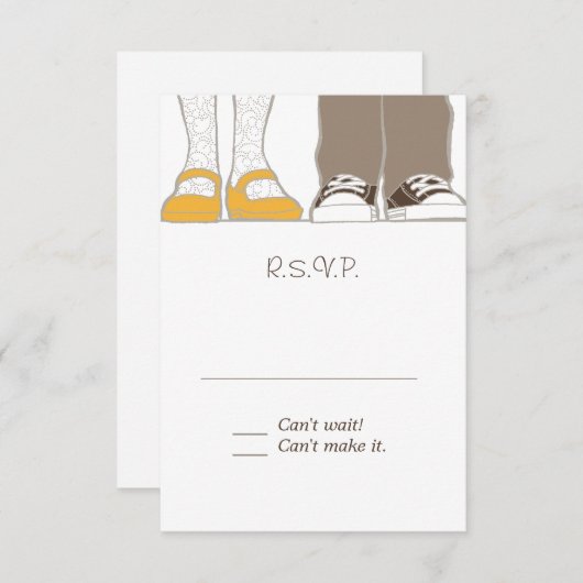 ガーリーな靴及びスニーカーの図解入りの、写真付きのな結婚式 出欠カード (正面/裏面)