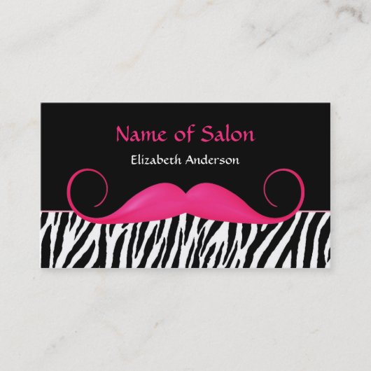 ガーリーな髭のピンクおよび黒いシマウマのヘアーサロン 名刺 (正面)