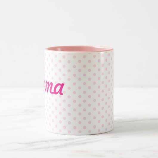 ガーリーな♥のマグの♥のエマの白いピンクの水玉模様 ツートーンマグカップ (中央)
