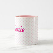 ガーリーな♥のマグの♥のメラニーの一流の白いピンクの水玉模様 ツートーンマグカップ (中央)