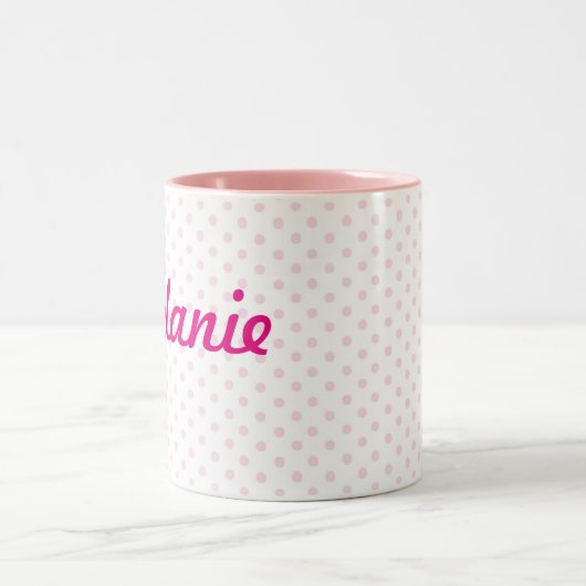ガーリーな♥のマグの♥のメラニーの一流の白いピンクの水玉模様 ツートーンマグカップ (中央)