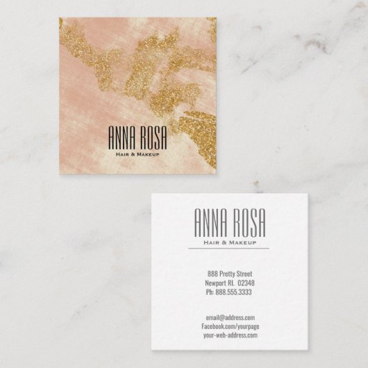 ガーリーな*~*の金ゴールドのグリッターのピンクの赤面の水彩画 スクエア名刺 (正面/裏面)