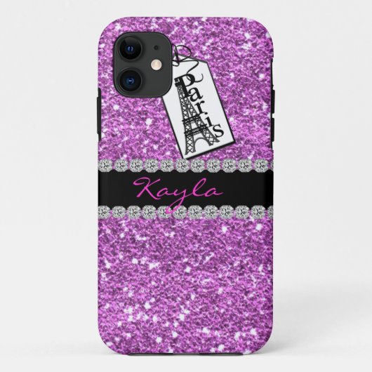 ガーリーなIPHONE 5の場合のピンク。 きらきら光るなパリ Case-Mate iPhoneケース (裏面)