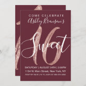 ガーリーなMarsalaのばら色の金ゴールドのスパンコールのグリッターの菓子16 招待状 (正面/裏面)