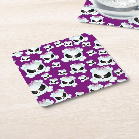 ガーリーなSkullz スクエアペーパーコースター (アングル)
