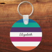 ガーリーはっきりしたRainbow Big Horizontalストライプと名前 キーホルダー (正面)