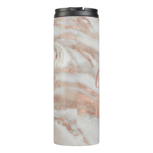 ガーリーエレガントバラ金ゴールド大理石名前をカスタムするスクリプト タンブラー (裏面)