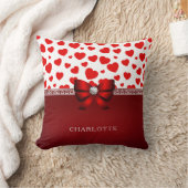 ガーリーエレガント赤いハートと赤リボン名前をカスタムする クッション (ブランケット)