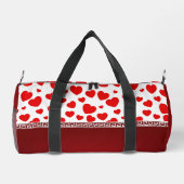 ガーリーエレガント赤いハート名前をカスタムする ダッフルバッグ (裏面)