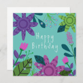 ガーリーカラフルフローラ誕生日カード (正面/裏面)