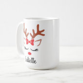 ガーリークリスマスのトナカイの赤い弓の鼻パーソナライズされた コーヒーマグカップ (正面左)