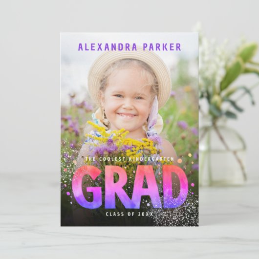ガーリークールGraduate Purple Pink Gradient写真 案内状 (スタンド正面)