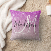 & ガーリーグラムパープルグリッタースパークルズモノグラム名 クッション (ブランケット)