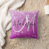 & ガーリーグラムパープルグリッタースパークルズモノグラム名 クッション (ブランケット)