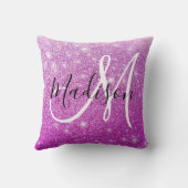 & ガーリーグラムパープルグリッタースパークルズモノグラム名 クッション (裏面)