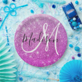 & ガーリーグラムパープルグリッタースパークルズモノグラム名 ペーパープレート (パーティー)