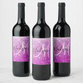 & ガーリーグラムパープルグリッタースパークルズモノグラム名 ワインラベル (ボトル)