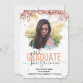 ガーリーグリッターとスクリプトによる一写真卒業 案内状 (正面)