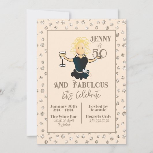 ガーリーグリッターのおもしろい誕生日 招待状 (正面)