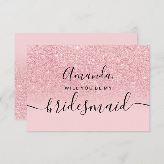 ガーリーグリッターのグラデーションピンクの台本 招待状 (正面/裏面)