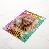 ガーリーグリッターカラフルスウィート16パーティー 箔招待状 (回転した状態)