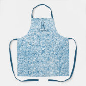 ガーリーグリッタースパークルティール（緑がかった色）ブルーネームモノグラム エプロン (正面)