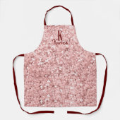 ガーリーグリッタースパークルバラ金ゴールドピンク名モノグラム エプロン (正面)