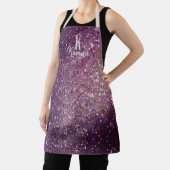 ガーリーグリッタースパープルシルバーネームモノグラム エプロン (インサイチュ)