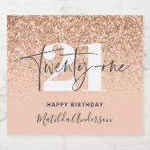 ガーリーグリッタースモダンパークル21歳のパーティー スパークリングワインラベル (シングルラベル)